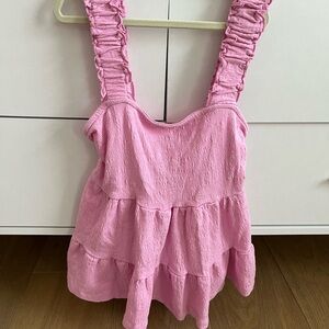 Altar'd State Pink Tiered Ruffle Blouse